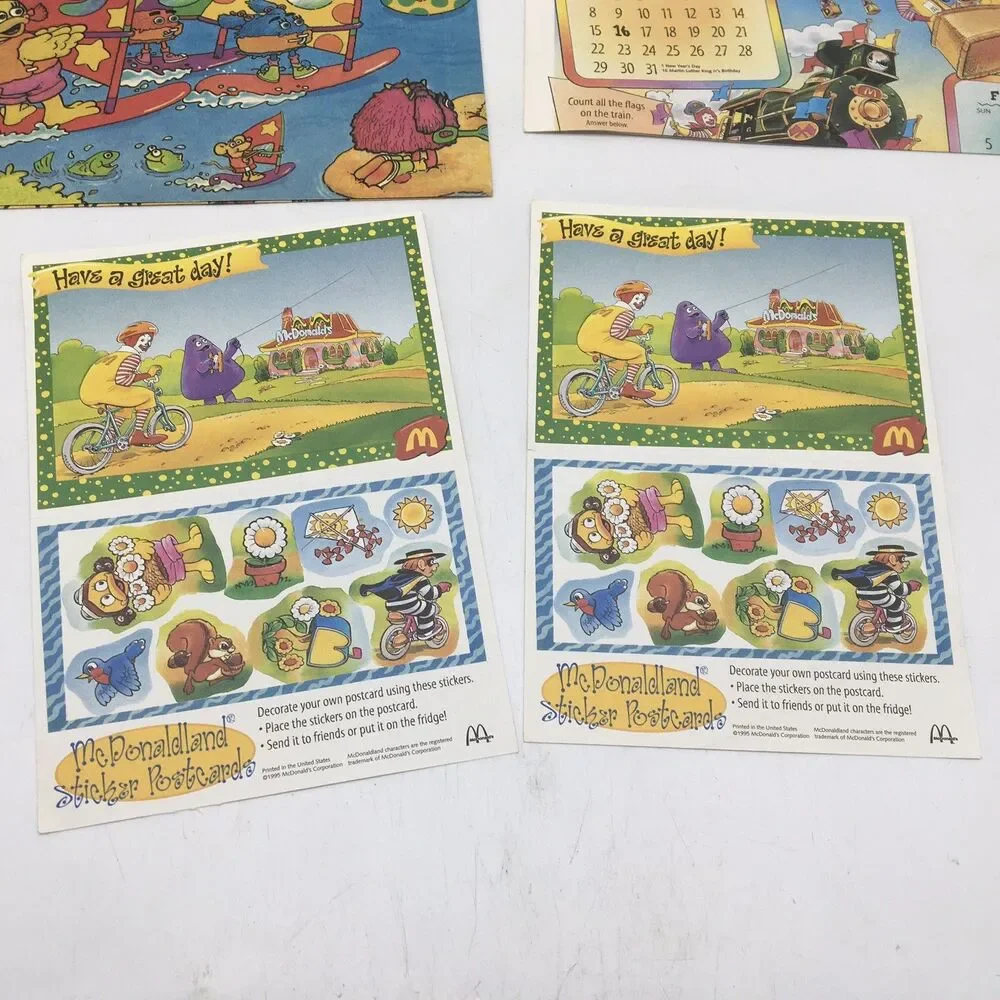 McDonald McDonaldLand Fun Times 1990s Calendar Fold Out Paper Poster + Postcards